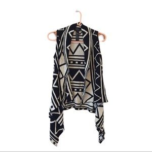 Open front cardigan Black & Cream Geometric Open Front Waterfall Cardigan Cardi